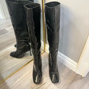 Black Patent Knee-High Stiletto Boots